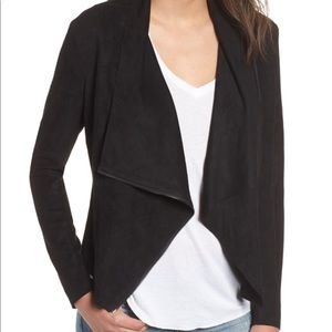 BlankNYC Women’s Moto Vegan Micro Suede Draped Front Crop Jacket